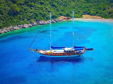 6 kabinli Bodrum mavi yolculuk teknesi Gulet Aşkım Deniz
